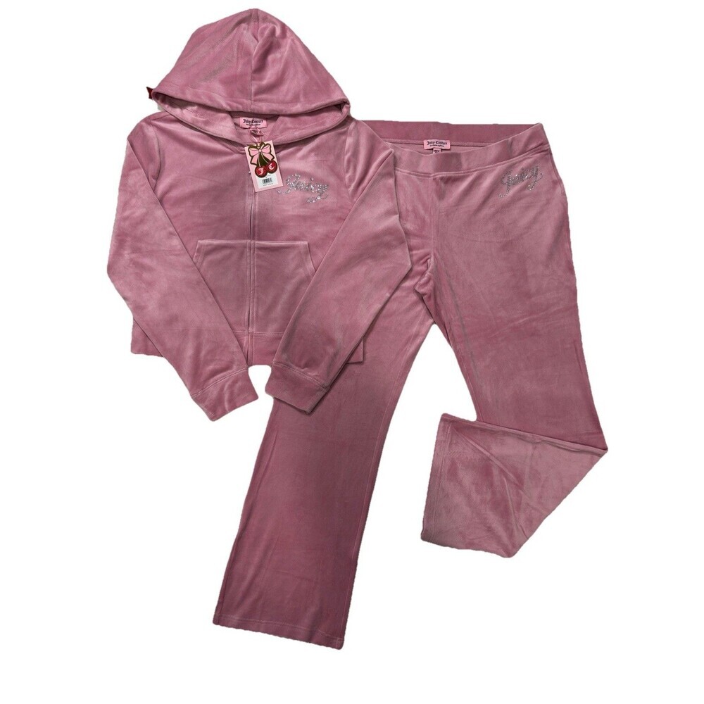 Juicy Couture Velour Tracksuit Rose Set Women’s XL  Hoodie Zip Up &Pants New